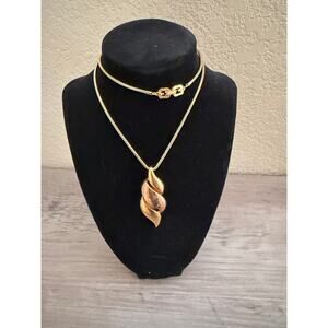 Vintage Givenchy Two-Tone Gold & Rose Tone Sculptural Pendant Necklace